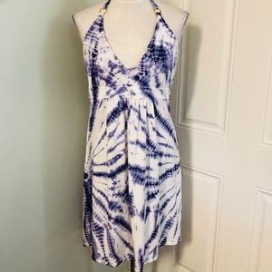 Victoria’s Secret Blue & White Tie Dye Halter Beach Dress Cover Up Size Medium